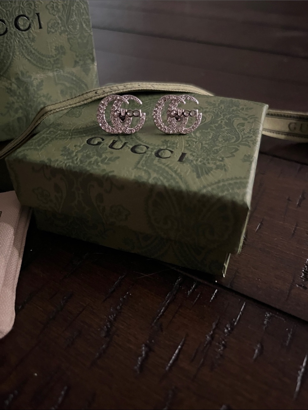 Gucci Crystal Double G Stud Earrings - Silver tone